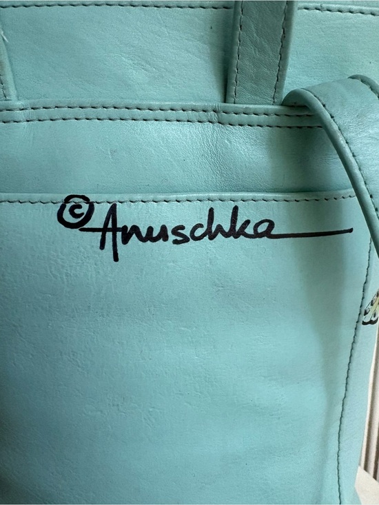 Anuschka Hand-Painted Genuine Leather Bucket Backpack Purse Blue Butterfly Bag